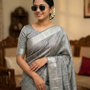 linen metallic silver pure