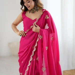 Sequined heavy work saree pinkish